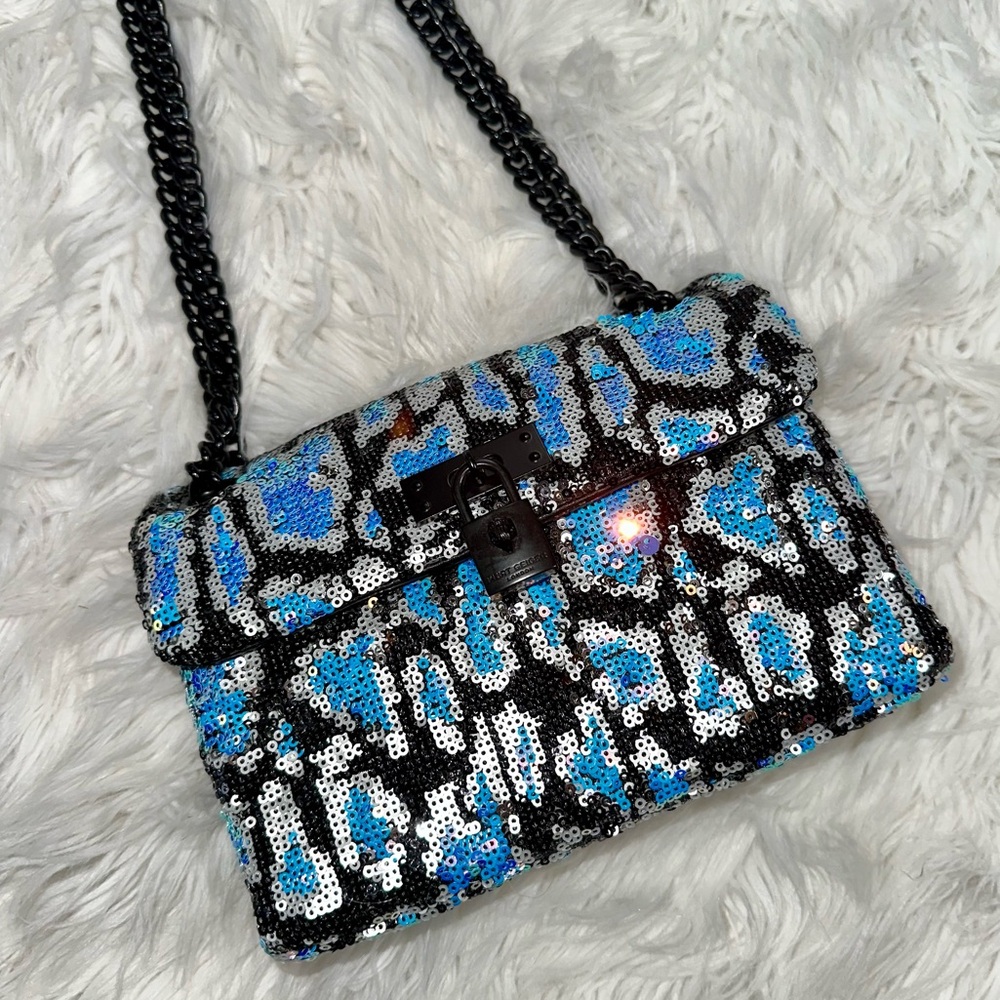 Kurt Geiger • Brixton Lock Iridescent Leopard Print Chain Strap Purse